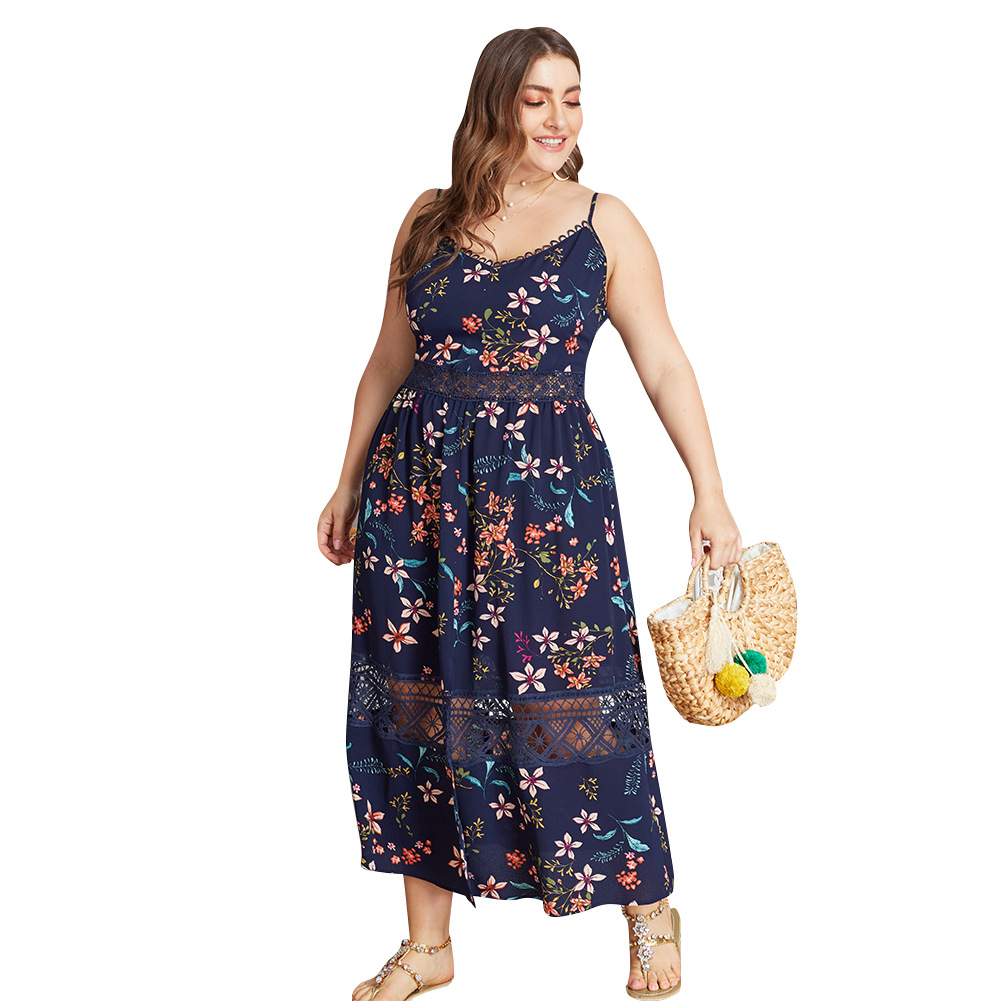 Plus Size Womens Dress Summer Floral Print Spaghetti Straps Comfortable Fit Casual Wear Wholesale Available