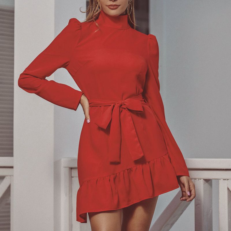 Women's Long-Sleeve High Waist Dress