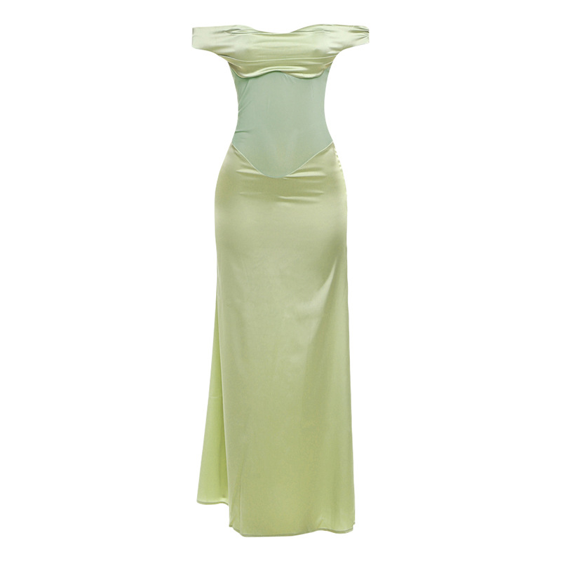 Fashionable Women's Off Shoulder Sheer Mesh Bodycon Maxi Dress for Cross Border Style, Elegant and Sexy Evening Wear