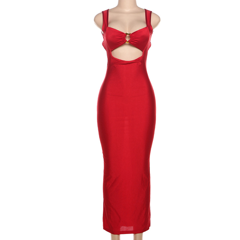 European and American Style Autumn New Women's Fashion Sexy Solid Color Sling Waist Slim Sexy Backless Dress