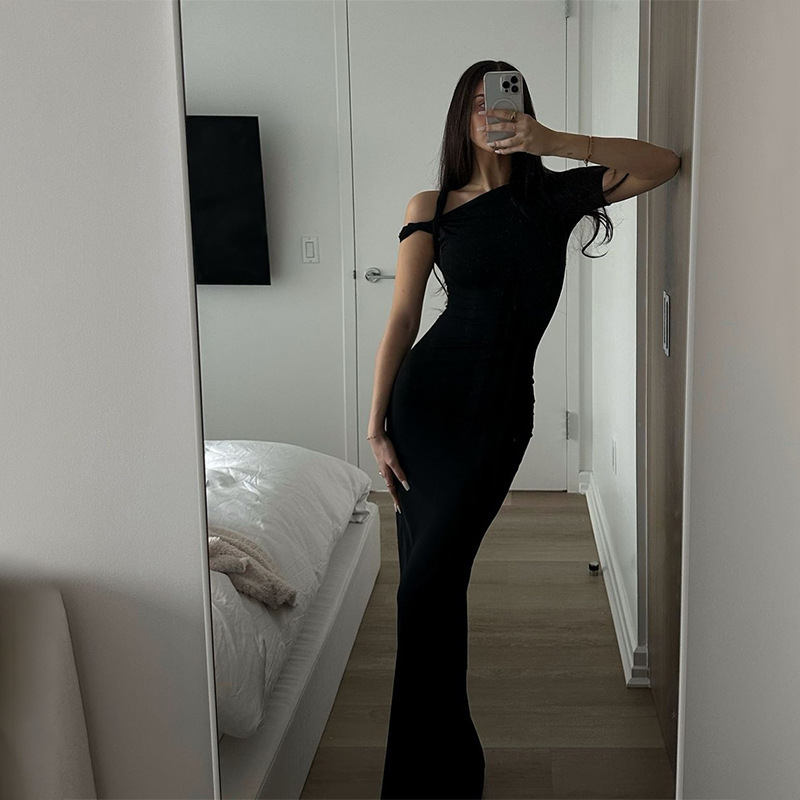 European and American Style Women's Clothing Autumn New Fashion Trend Sexy Slim Elegant Asymmetrical Dress