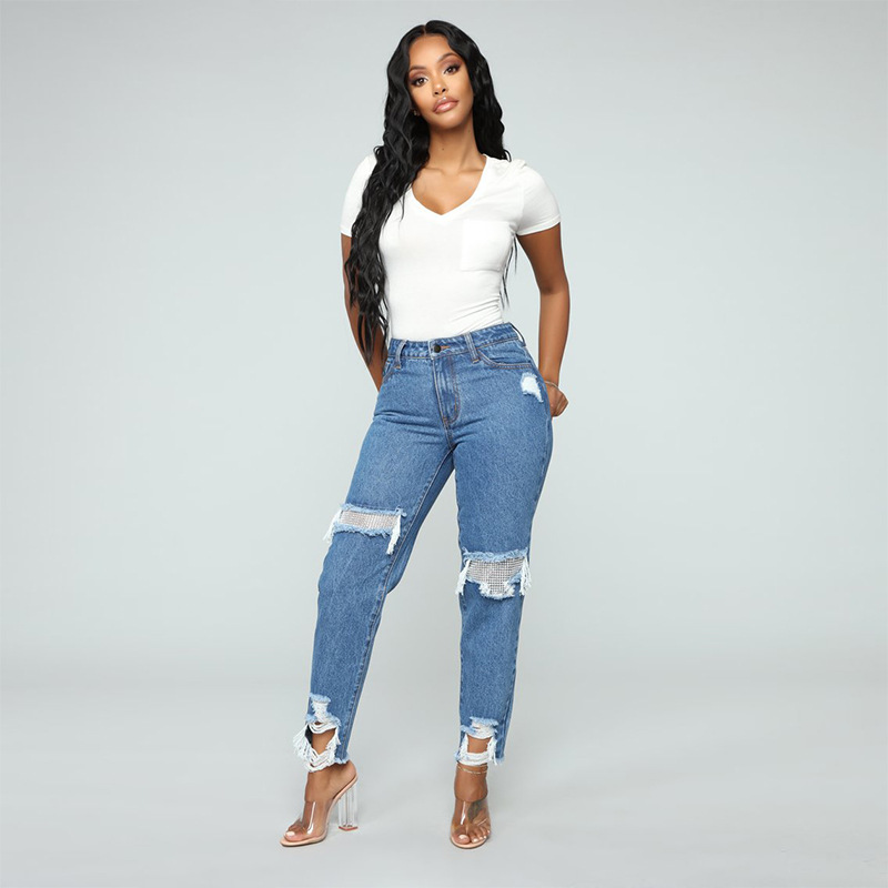 Womens Ripped Denim Jeans Casual Style Distressed Design Comfortable Fit Perfect for Everyday Wear Wholesale