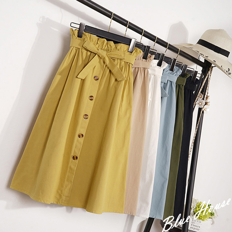 High Waisted A Line Midi Skirt Floral Print Button Closure Pleated Design Summer Fashion for Women Wholesale