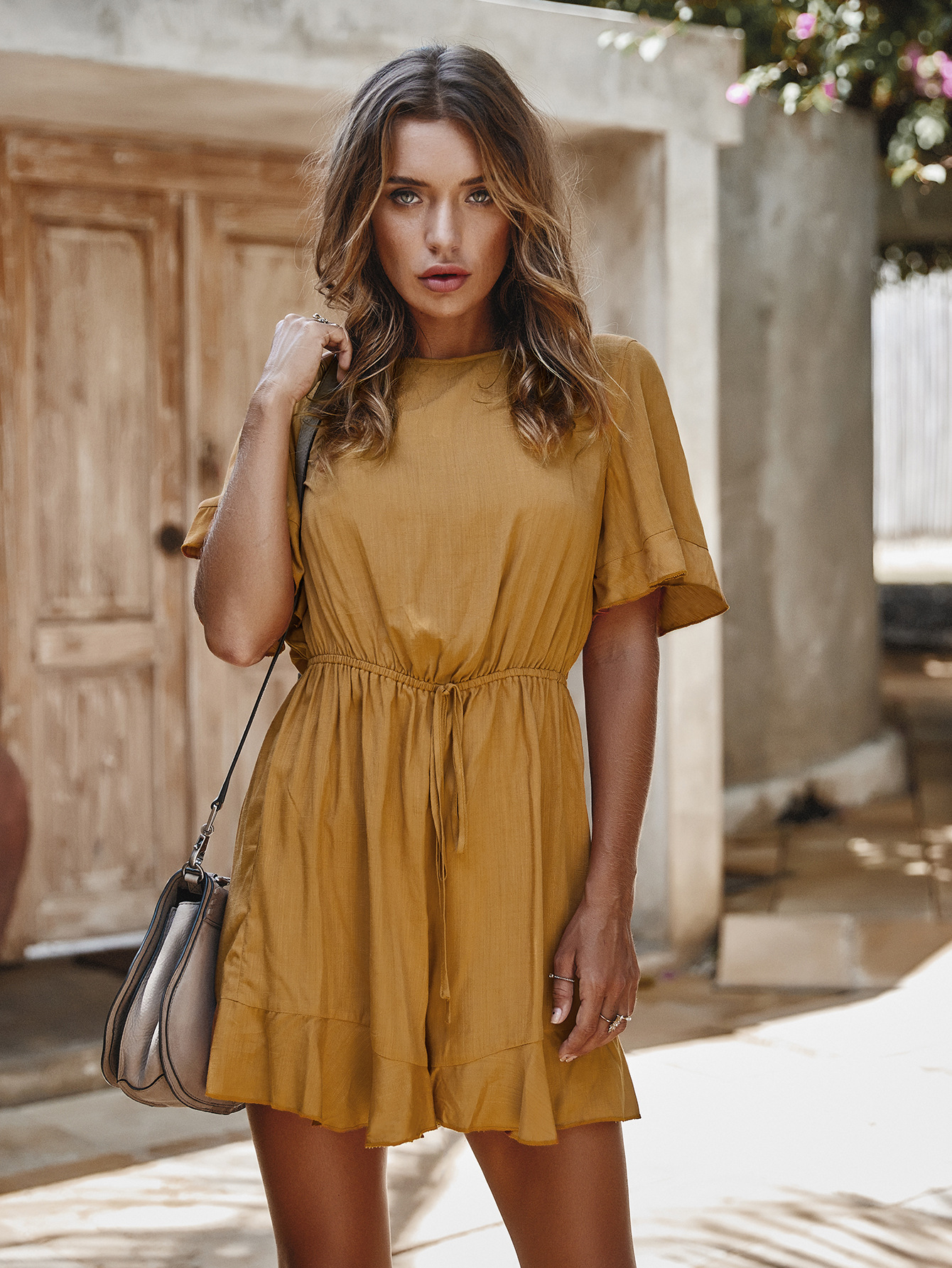 Womens Short Jumpsuit Solid Color Casual Style Lightweight Fabric Perfect for Spring Vacations Wholesale Available