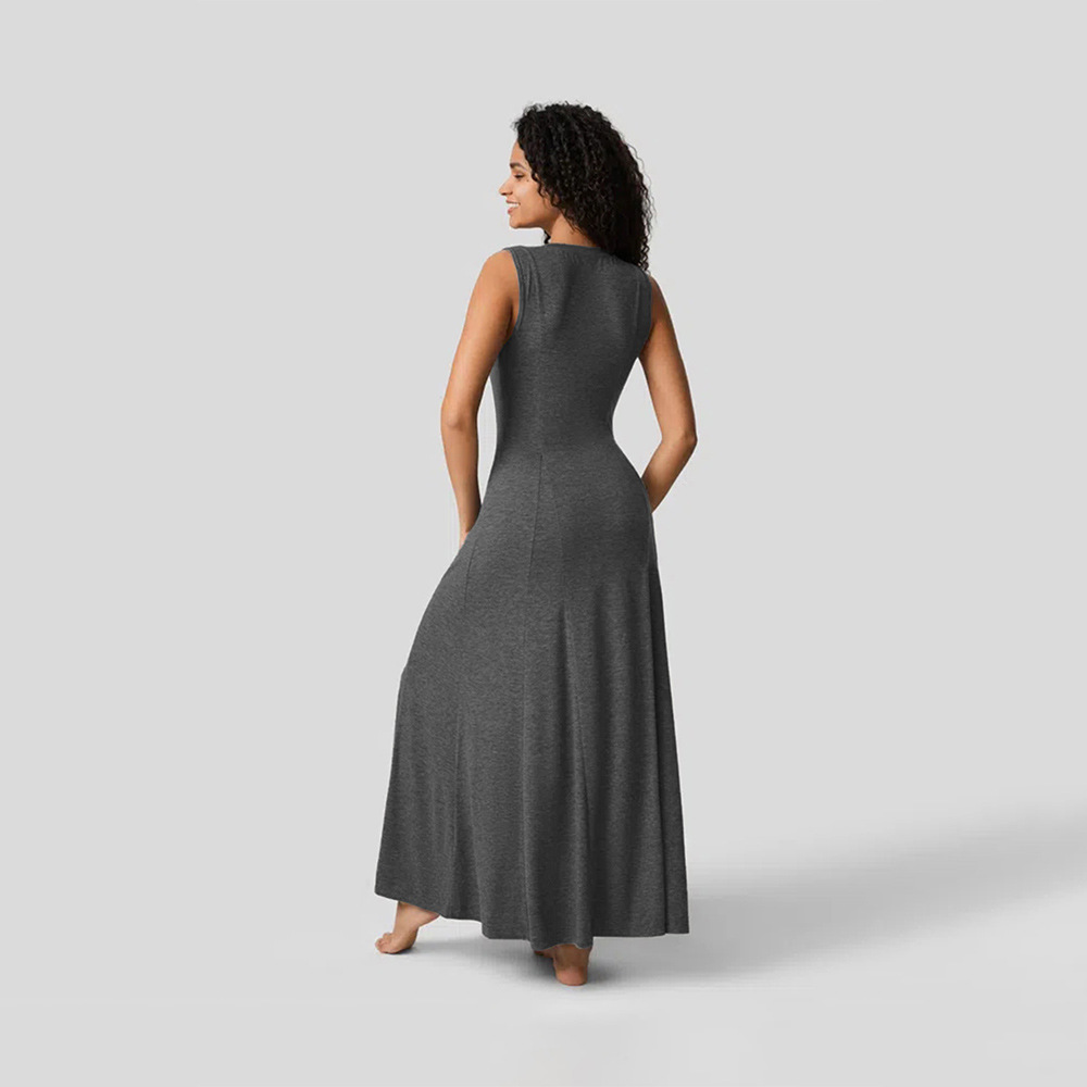 Elegant Casual Knitted Dress with Front V Opening and Flared Skirt