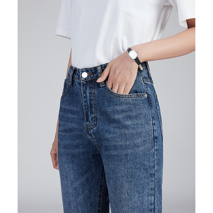 High Waisted Cropped Straight Leg Jeans for Women Ripped Hem Loose Fit Slimming Design Casual Spring Fall Wear