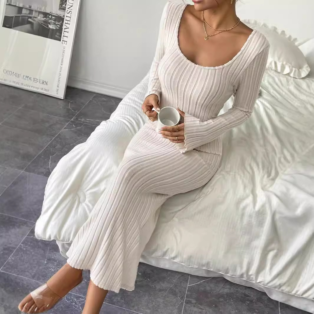 Sexy Backless High Waist Split Long Dress Elegant Design Autumn Winter Style Wholesale Womens Fashion Apparel