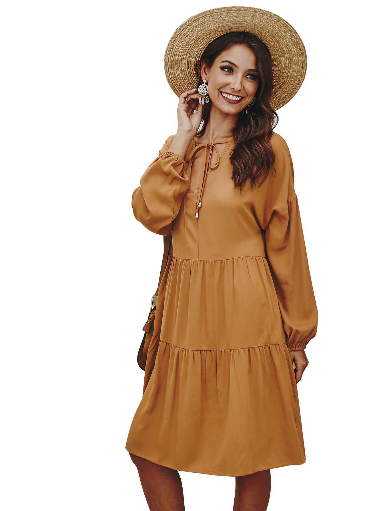 Womens Loose Fit Long Sleeve Dress Original Design Tie Detail Spring Fashion Ready to Ship Wholesale Available