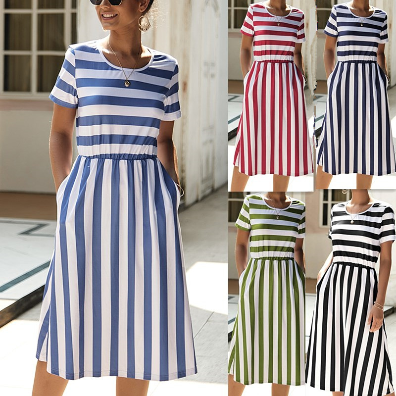 Striped Short Sleeve Dress Elegant Design Summer Style Perfect for Work Wholesale Available bulk order