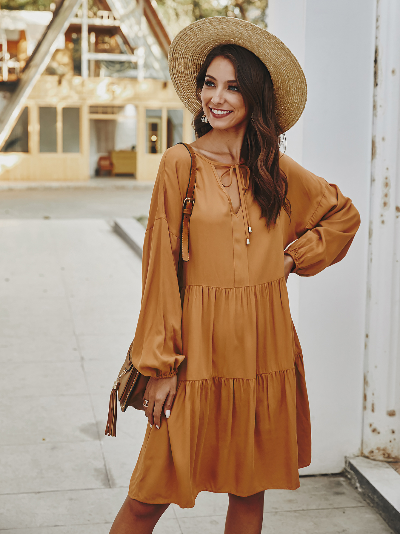 Womens Loose Fit Long Sleeve Dress Original Design Tie Detail Spring Fashion Ready to Ship Wholesale Available