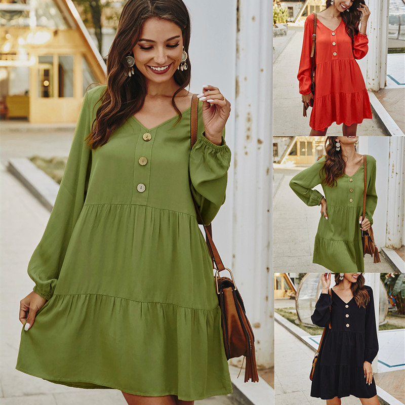 Fashionable Womens Long Sleeve Dress Original Design Solid Color Spring Summer Style Wholesale Availability