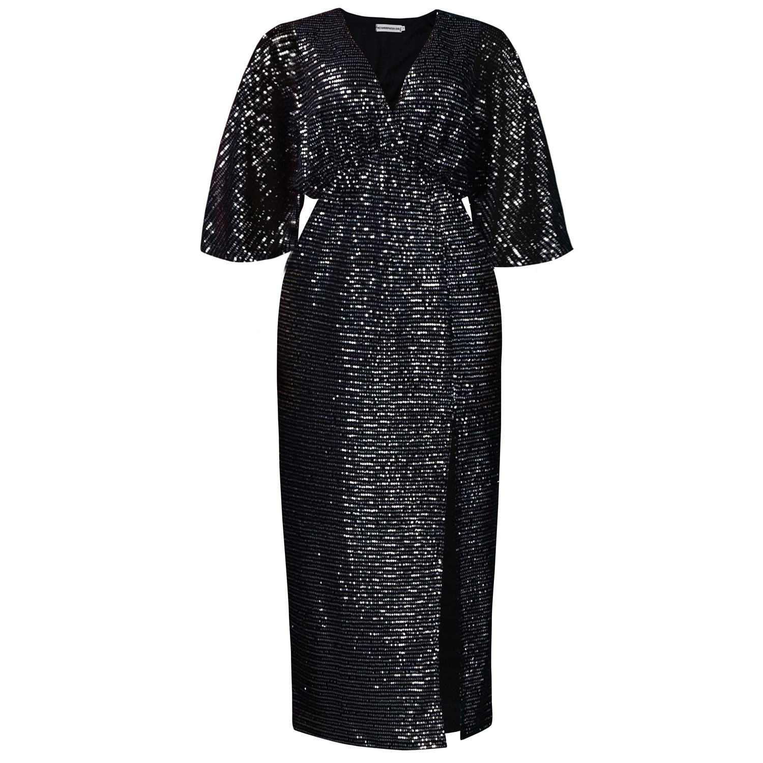 D3308 Plus Size Women's Autumn New Loose V Neck Fashion Sequined Split Long Dress African Plus Size Dress