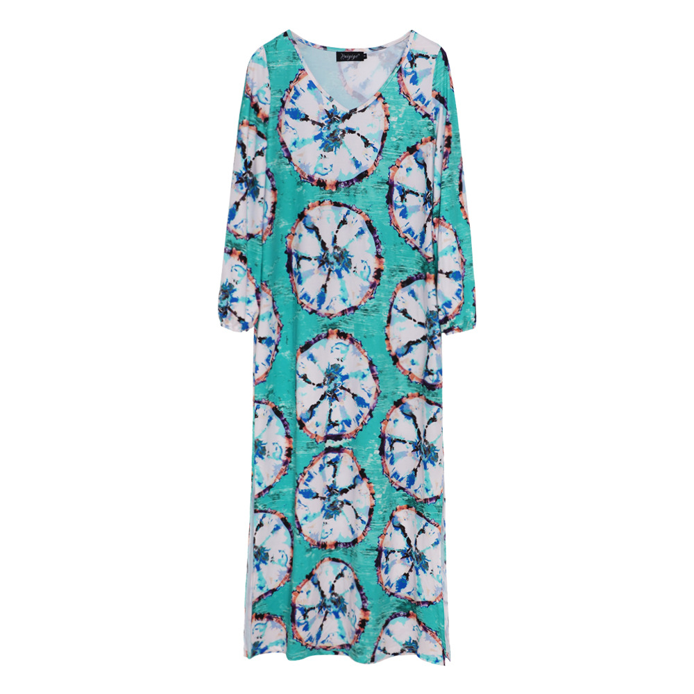 Floral Print Maxi Dress Long Sleeve Loose Fit Plus Size Spring Summer Fashion for Women Wholesale Available