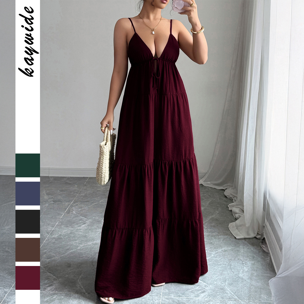 Elegant European and American Style Strapless Long Dress for Women Autumn and Winter