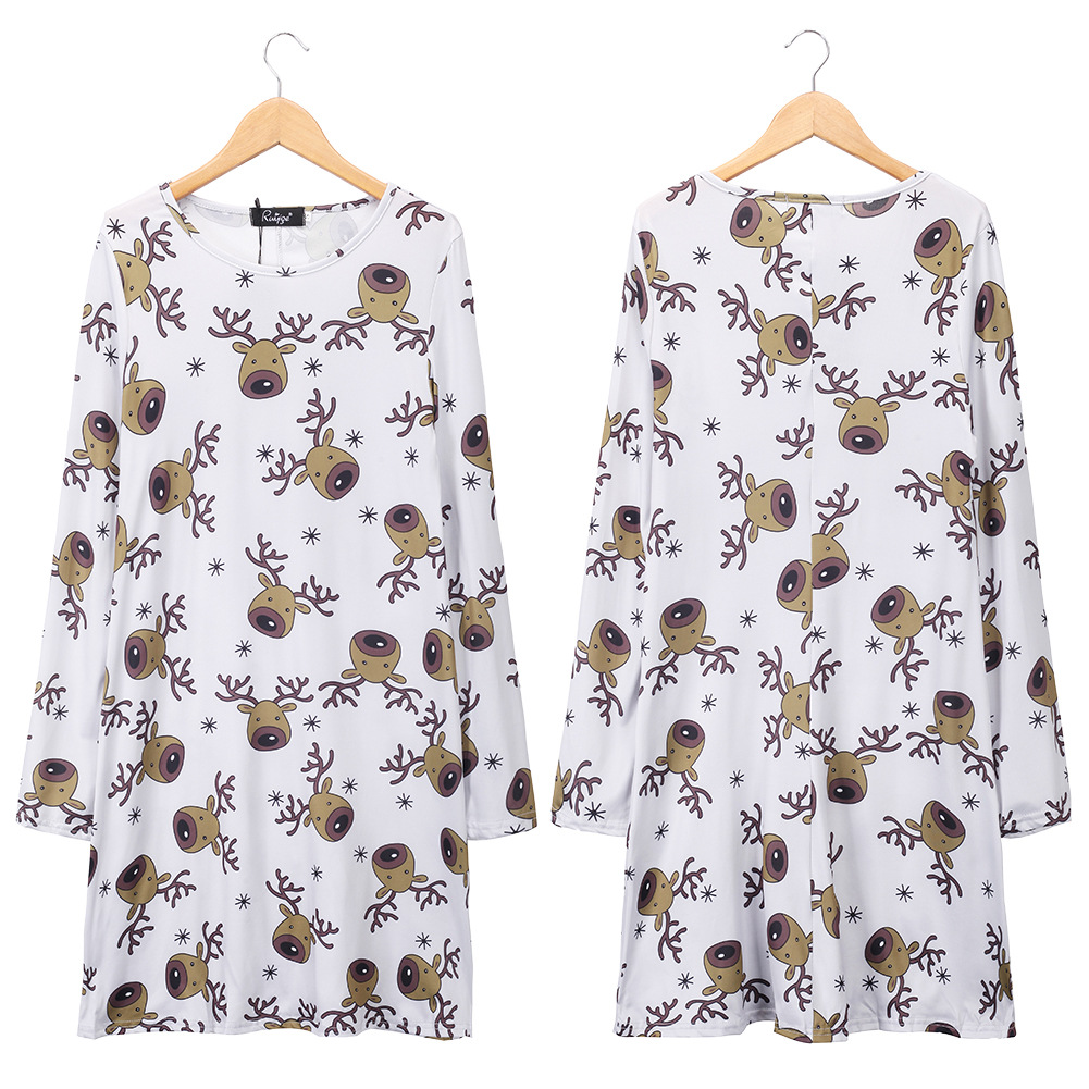 Womens Long Sleeve Christmas Dress Cartoon Print Mid Length Autumn Winter Style Wholesale Available