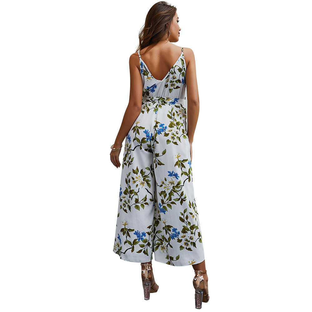 V Neck Floral Print Jumpsuit Summer Style Sleeveless Split Design Perfect for Casual Outings OEM Available