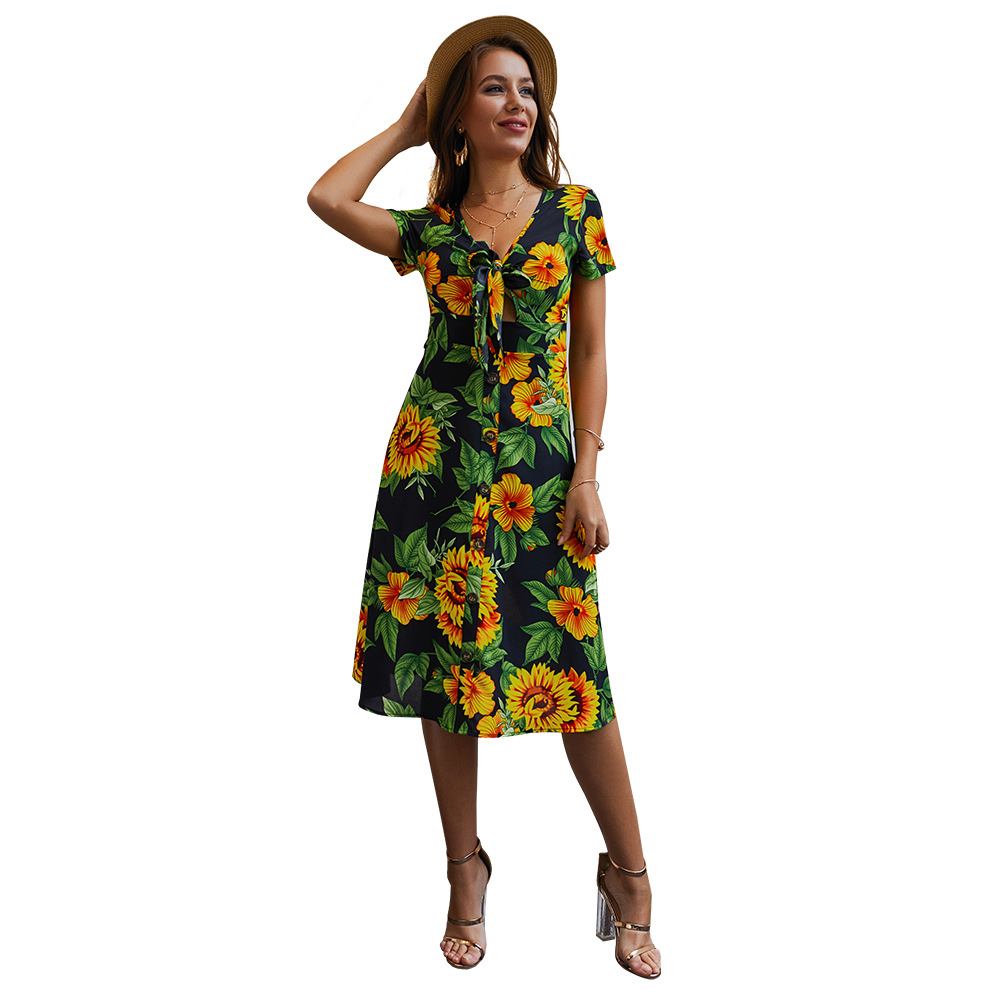 Summer Floral Print Tie Back Sexy Dress Original Design Womens Fashion Lightweight Fabric Perfect for Parties or