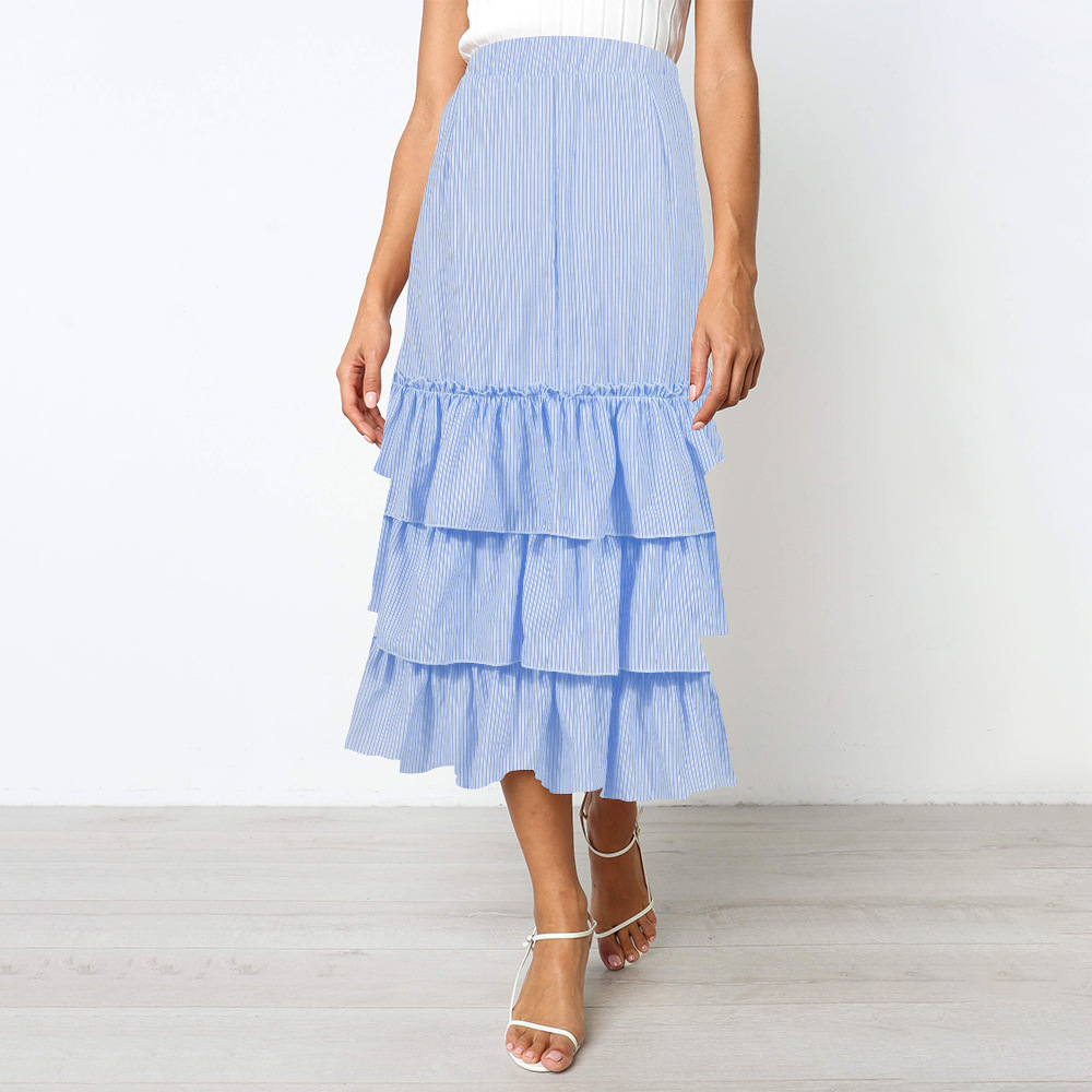 Striped Maxi Skirt Two Colors Cake Design Summer Fashion Wholesale Availability customizable