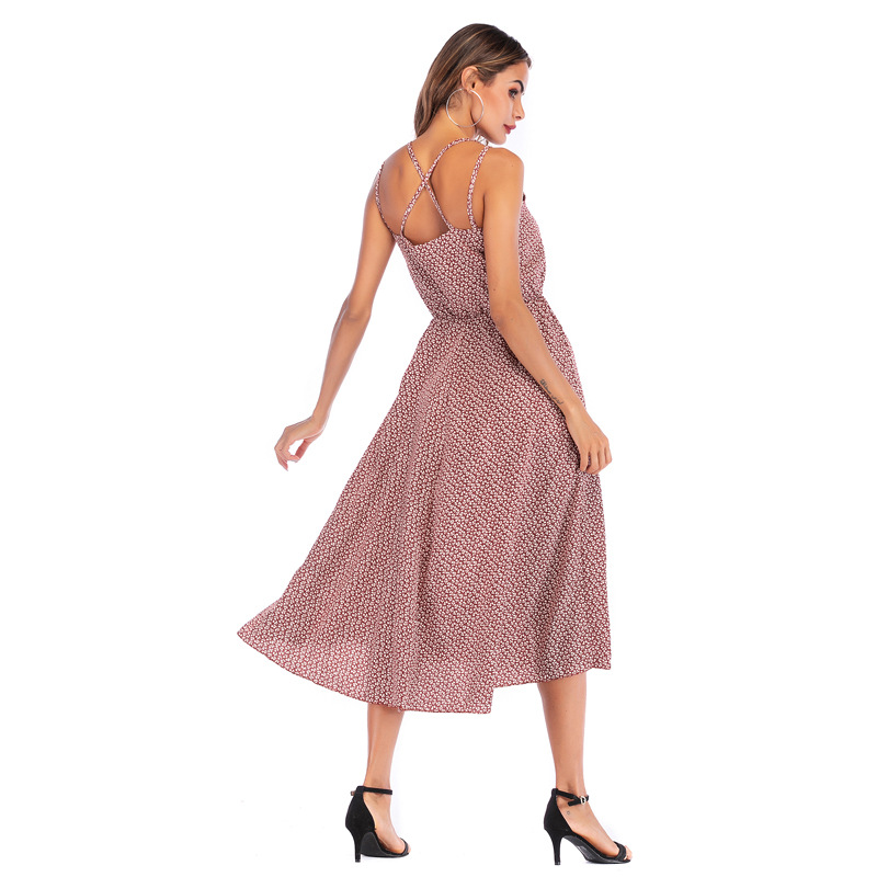 Summer Casual Backless Dress Printed Pattern Spaghetti Straps Lightweight Fabric Perfect for Beach or Party