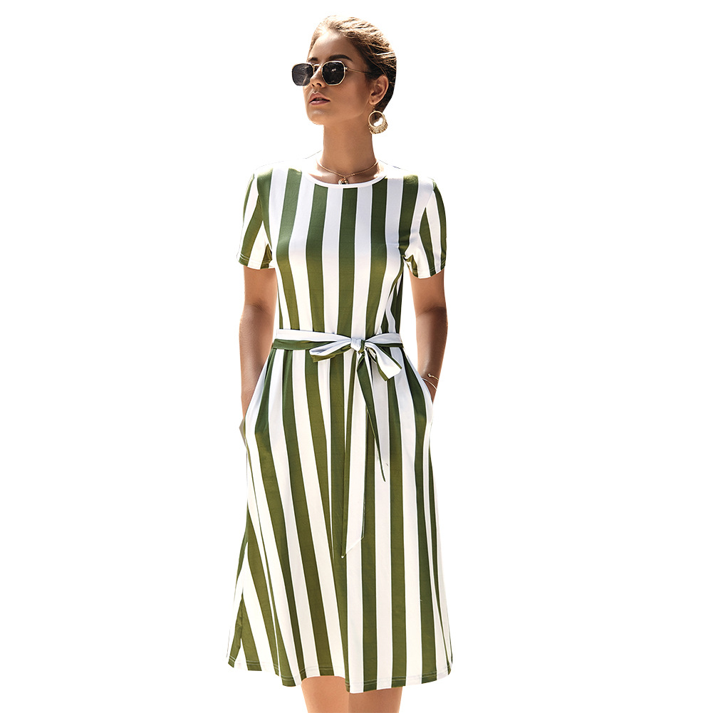 Striped Dress Short Sleeve Tie Detail Summer Style Perfect for Casual Outings Wholesale Available