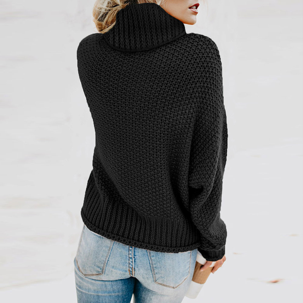 Womens Turtleneck Sweater Fashionable Solid Color Thick Knit Loose Fit Long Sleeve Perfect for Fall and Winter