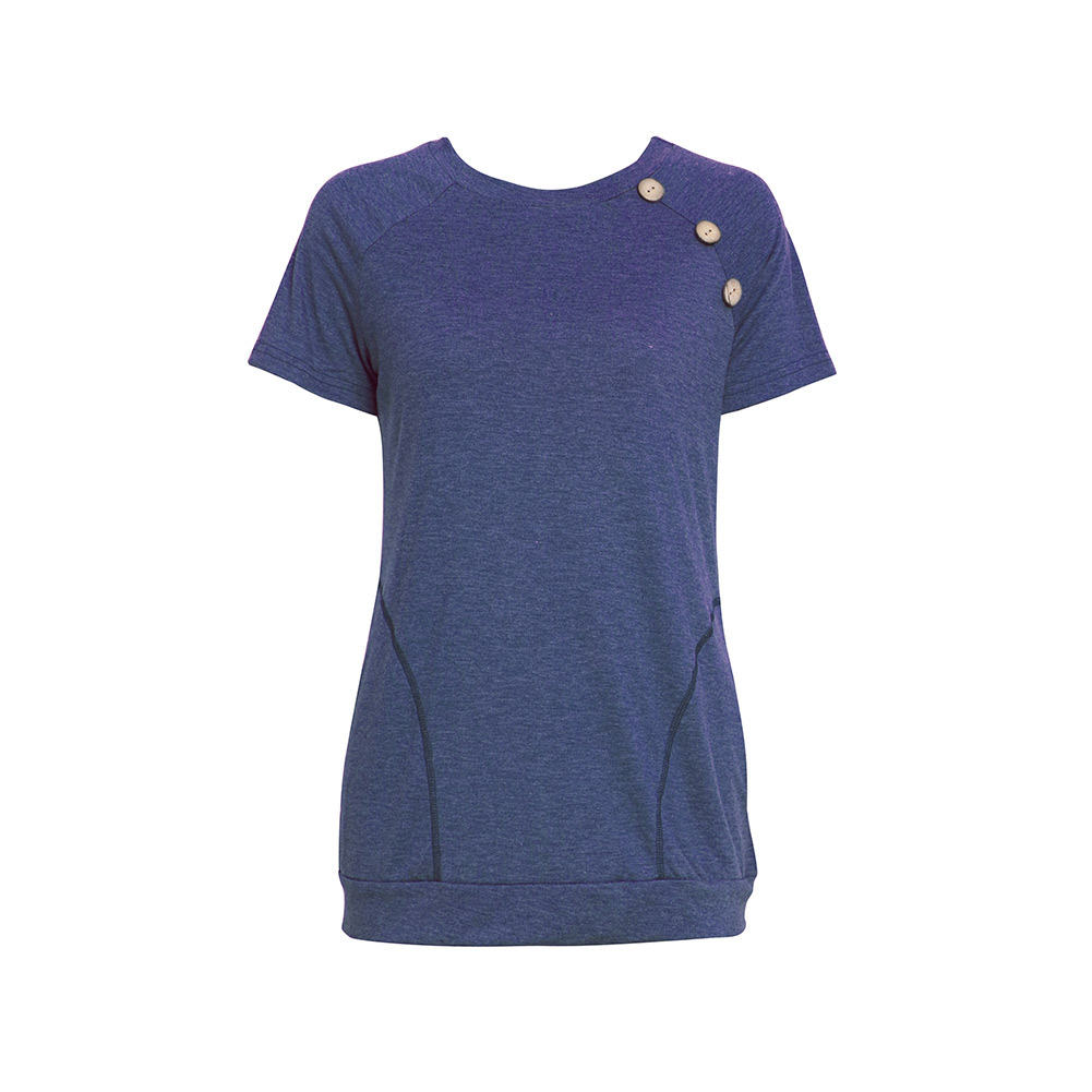 Womens Summer T Shirt Casual Round Neck Pocket Button Detail Short Sleeve Perfect for Everyday Wear Wholesale