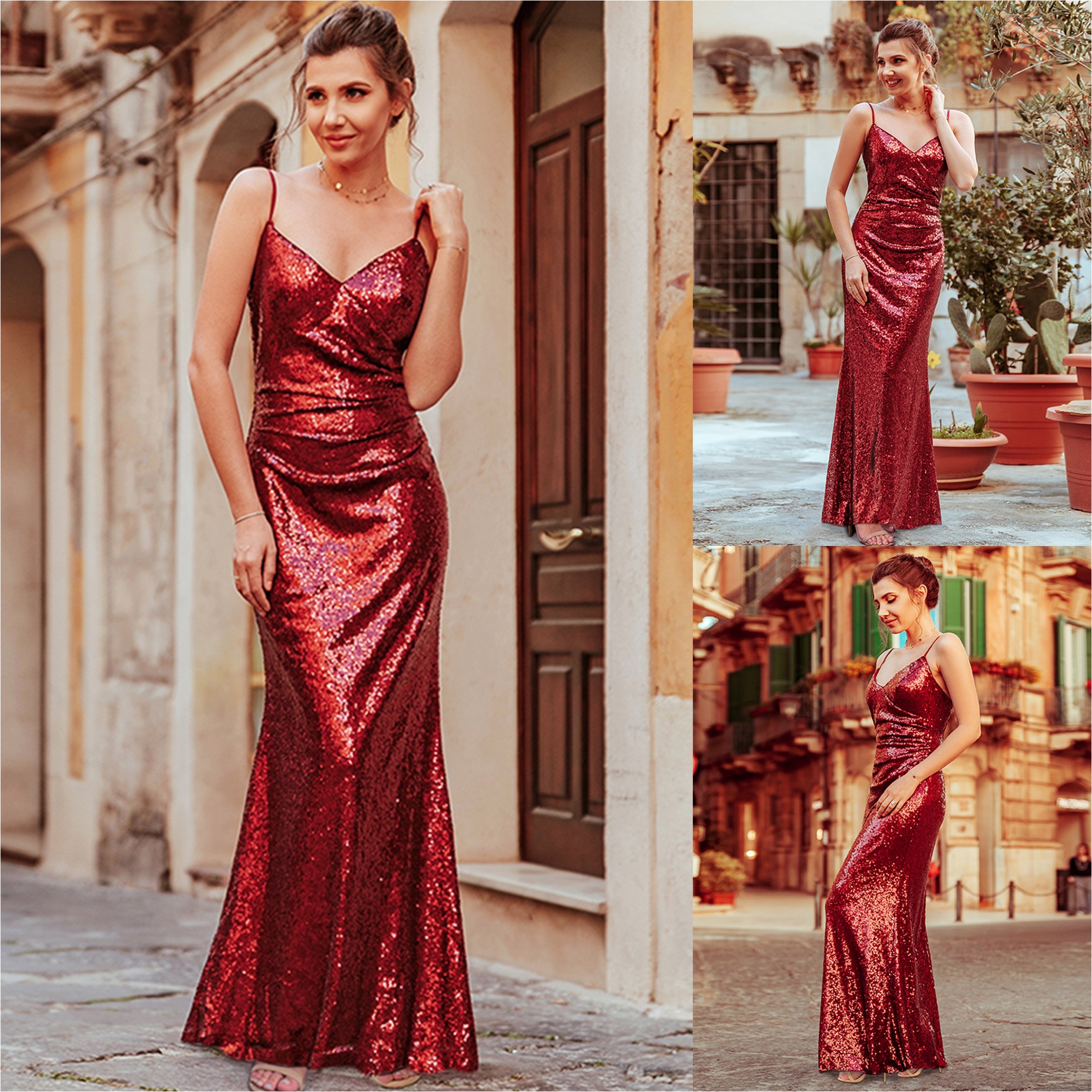 Womens Sequin Evening Gown V Neck Sleeveless Long Length Elegant Party Dress for Special Occasions Wholesale