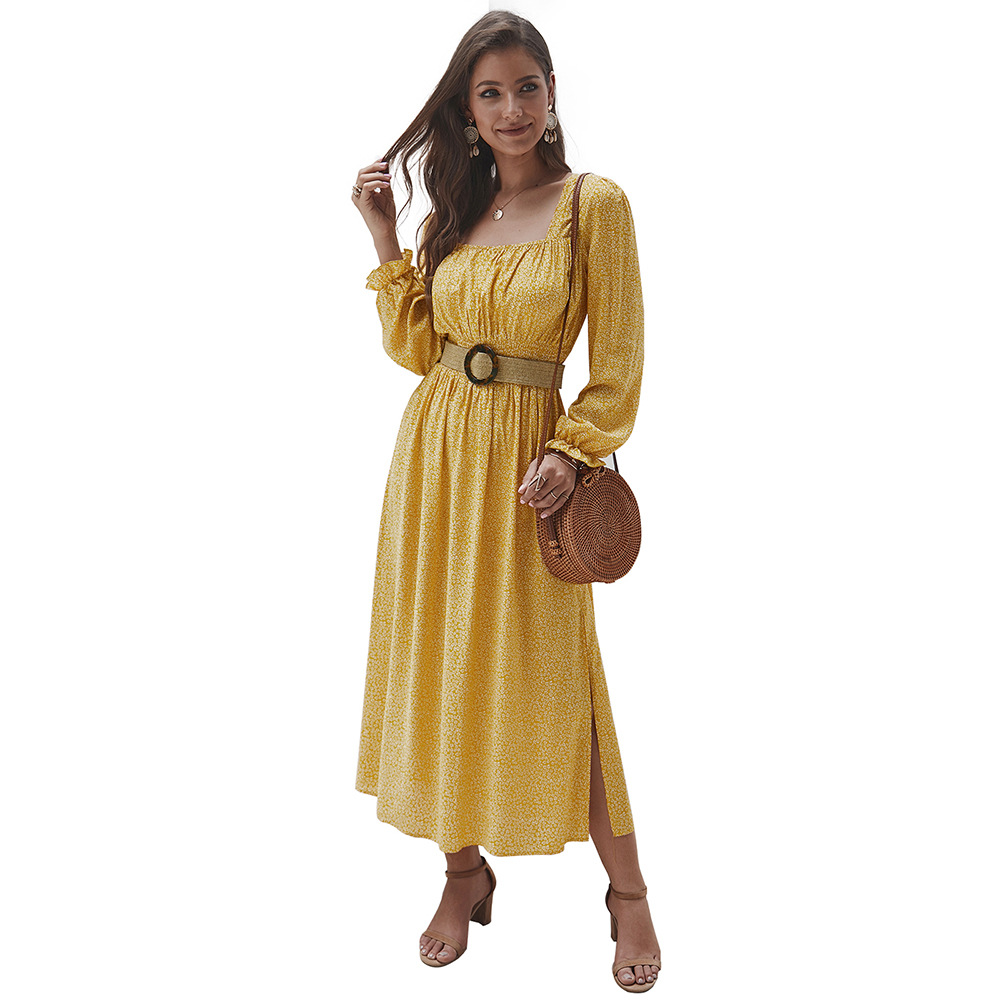 Floral Print Square Neck Dress Original Design Autumn Winter Style Womens Fashion Wholesale Available