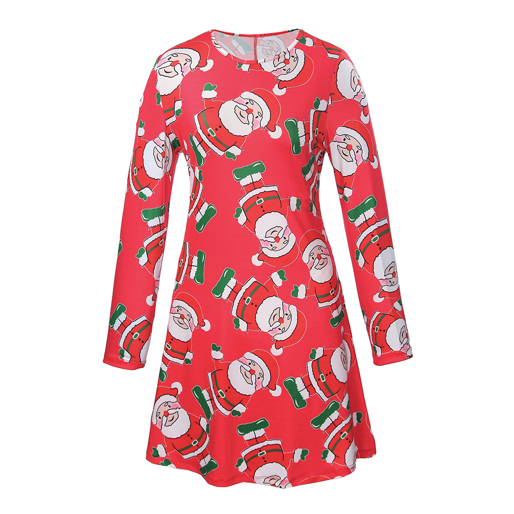 Long Sleeve Printed Dress Casual Style Autumn Winter Christmas Occasion Wholesale Available ready to ship