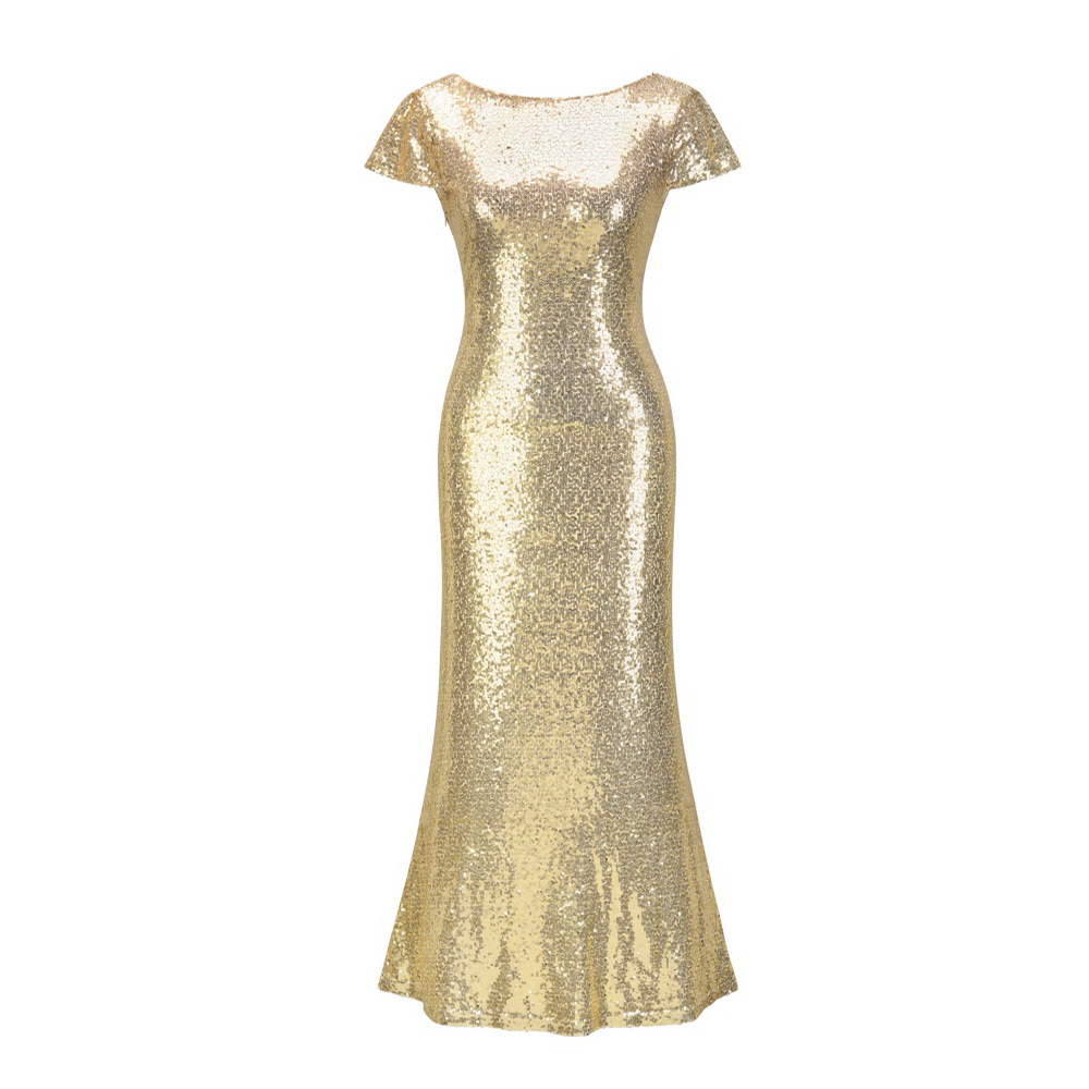 Elegant Sequin Evening Dress Solid Color Sleeveless Summer Style Perfect for Parties and Formal Events Wholesale