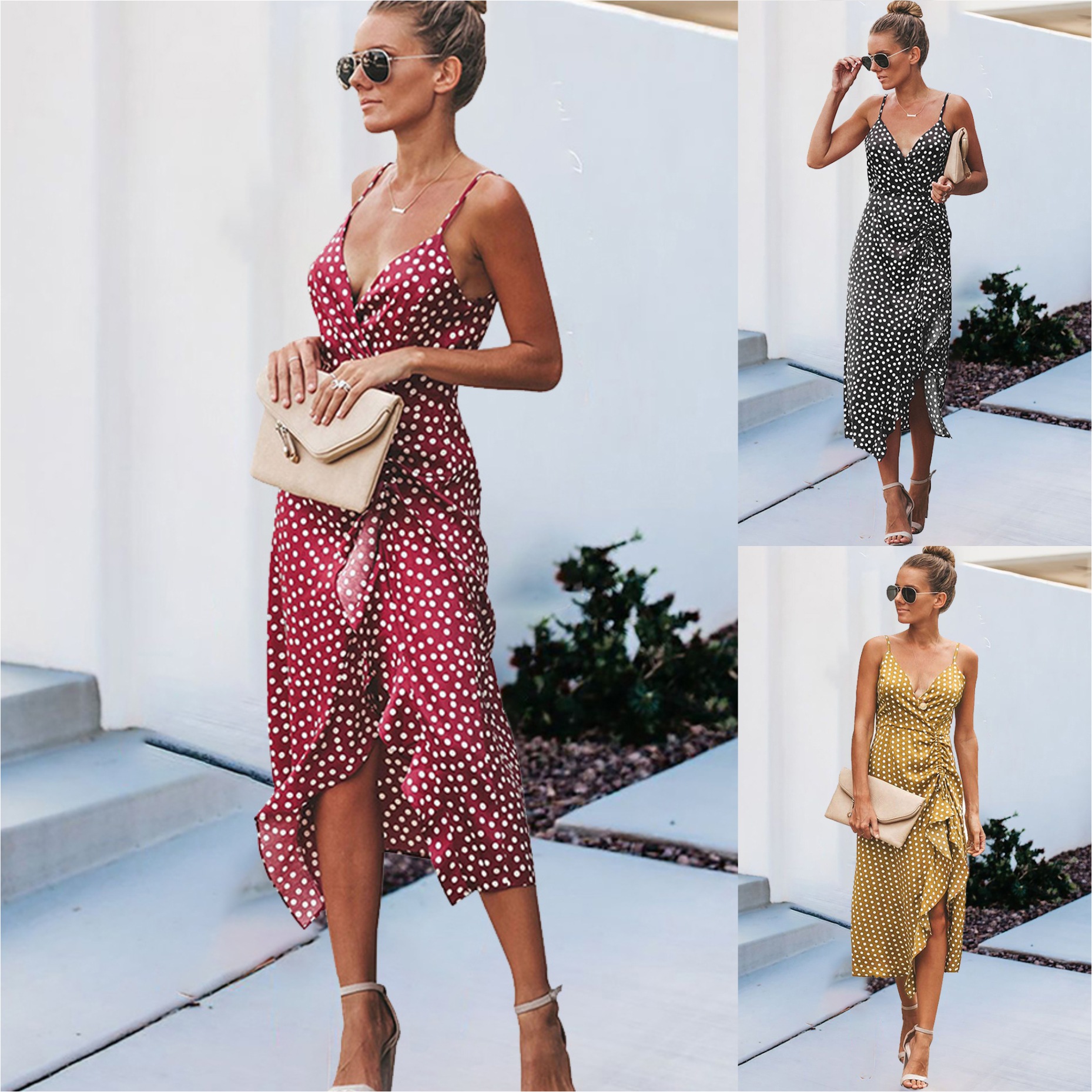 Floral Polka Dot Slip Dress Sexy Lace Trim Spring Summer Fashion Wholesale Available ready to ship