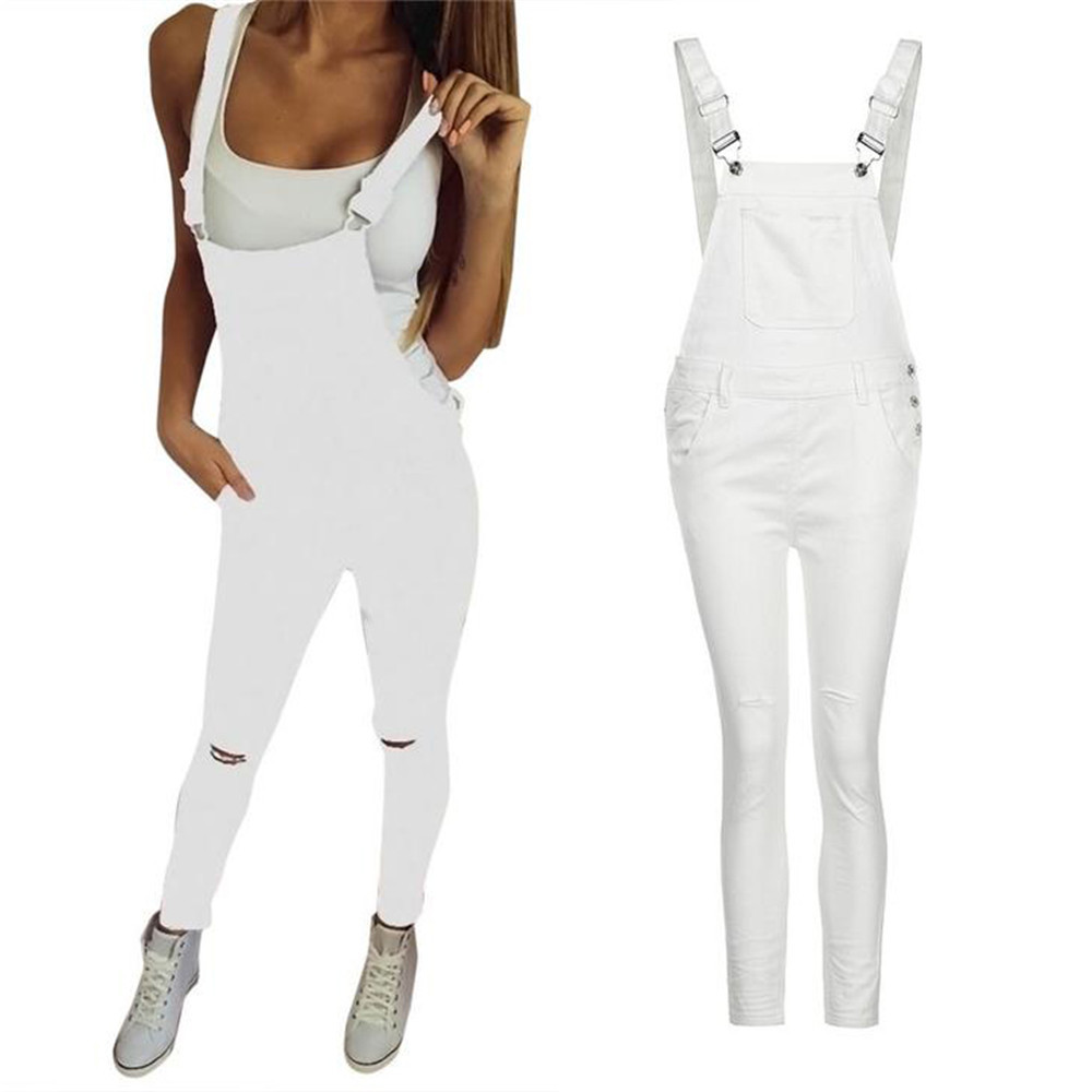 Womens Ripped Denim Jumpsuit Casual Style Adjustable Straps Comfortable Fit Perfect for Everyday Wear Wholesale