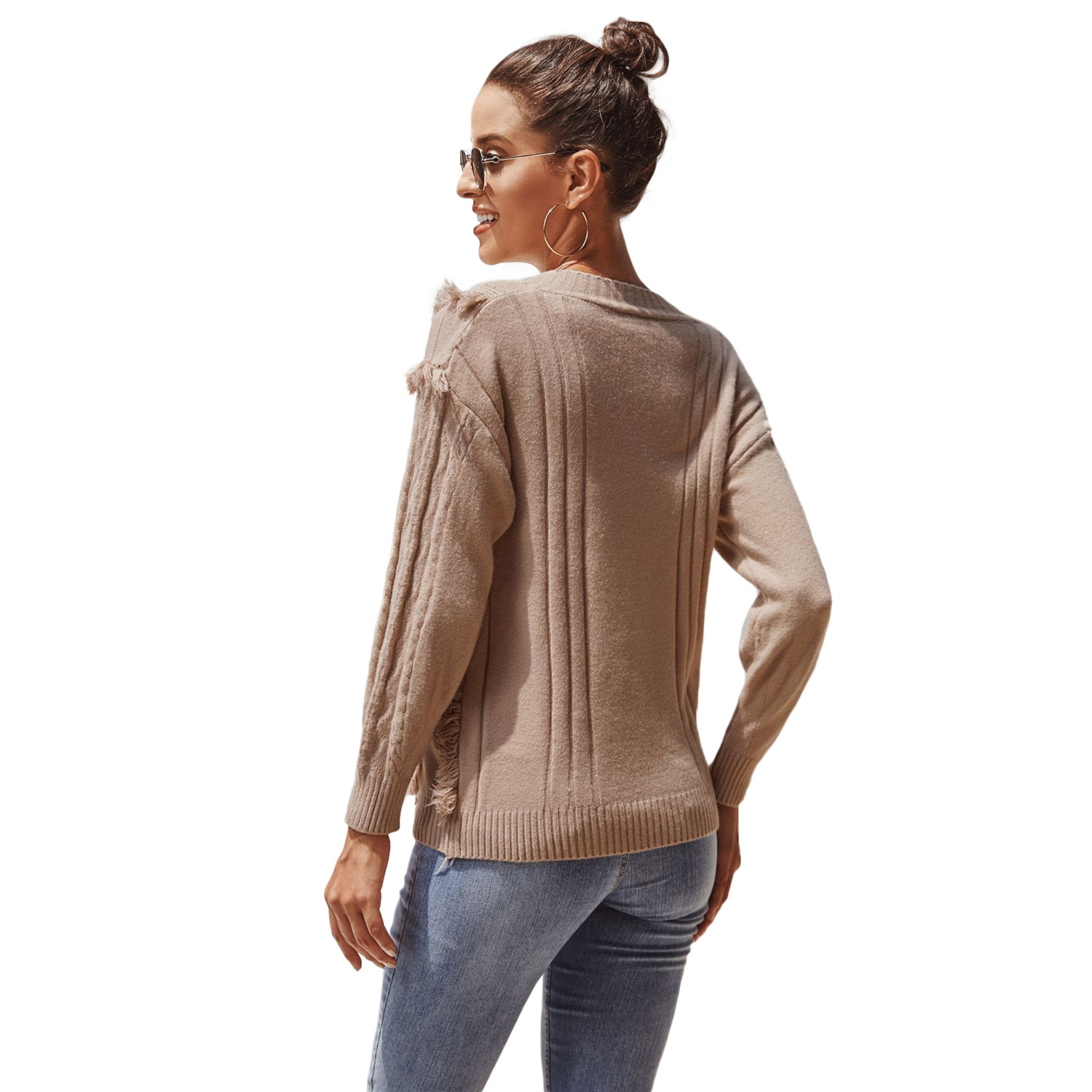 V Neck Long Sleeve Sweater Stylish Versatile Comfortable Autumn and Winter Wear Wholesale Available