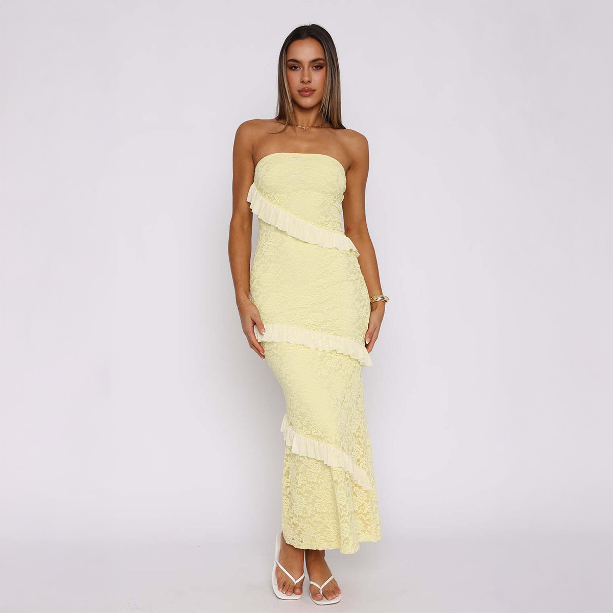Elegant Strapless Bodycon Long Dress for Women Spring Summer