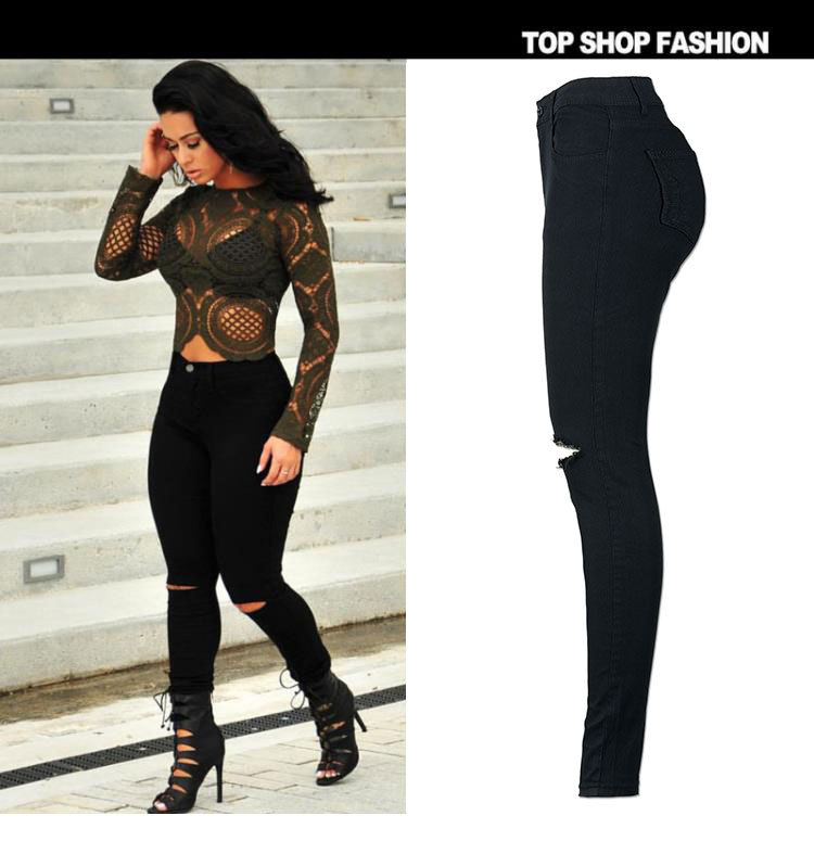 High Waisted Ripped Skinny Jeans Stretch Fabric Slim Fit Trendy Design Casual Wear for Women Wholesale Available