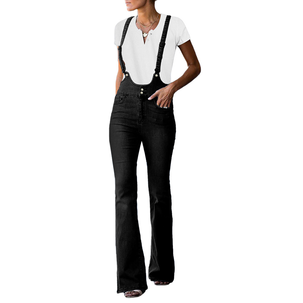 High Waisted Denim Overalls for Women Casual Flared Design Cross Back Straps Autumn Style Wholesale Available