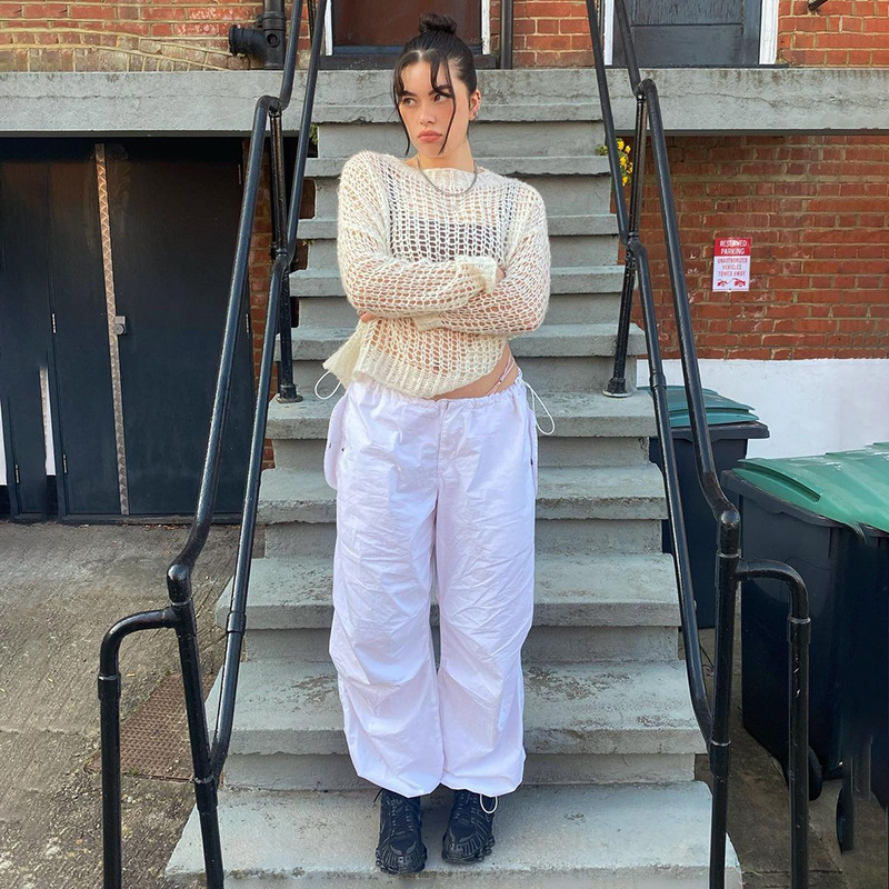 Plus Size Casual Wide Leg Trousers Solid Color Drawstring Loose Fit Street Style for Fall Wholesale Available