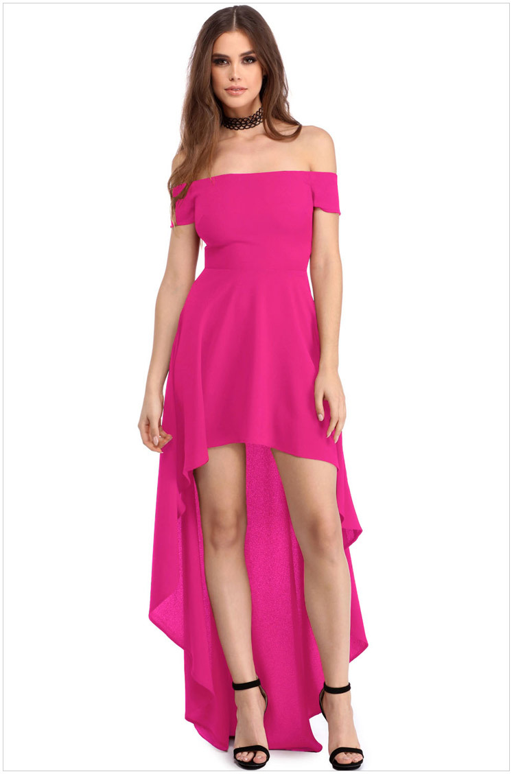 Off Shoulder Short Sleeve Dress High Low Hem Elegant Design Perfect for Nightclub or Evening Events Wholesale