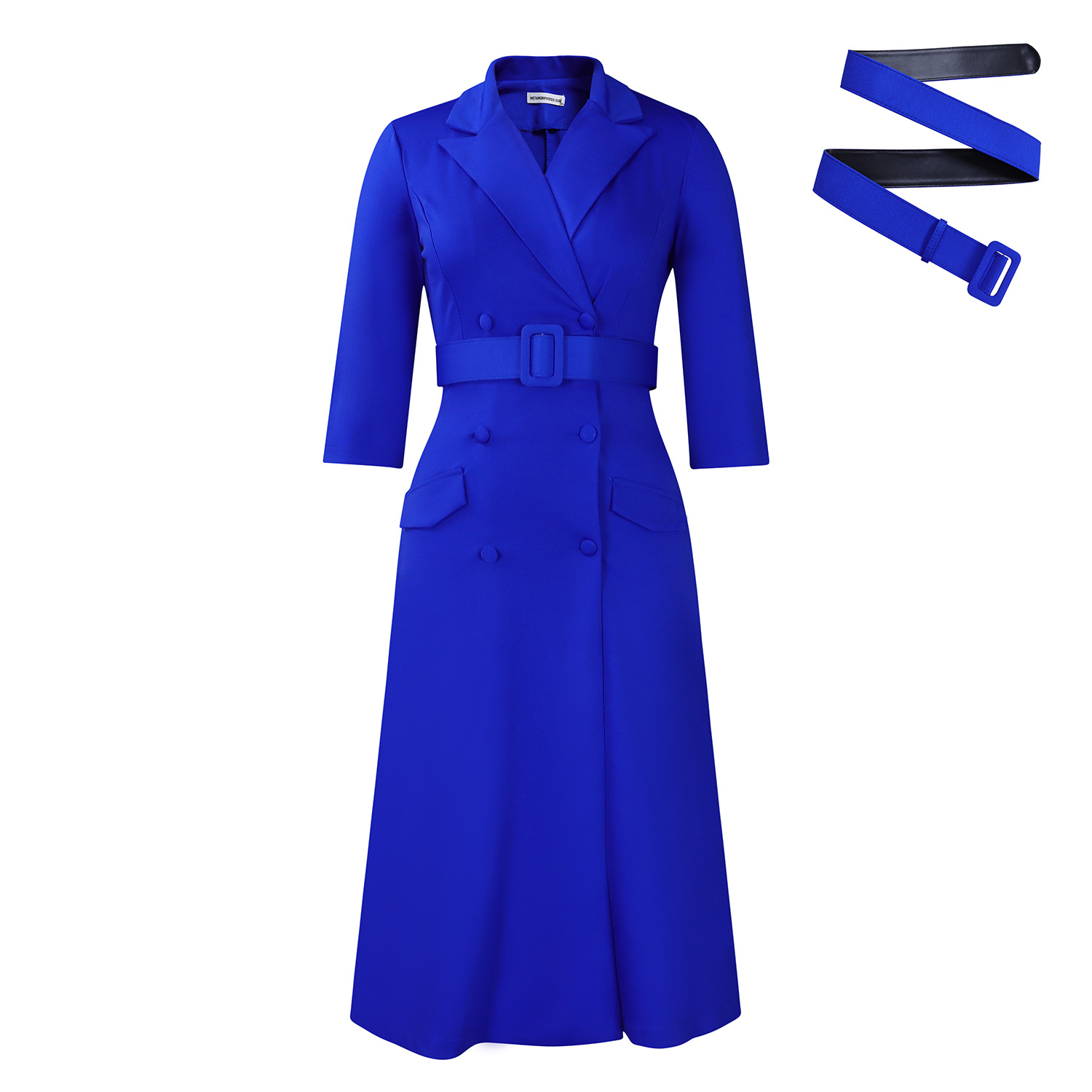 Fashionable Women's Double Breasted Blazer Collar Solid Color Midi Dress for Cross Border Trade, Elegant and Stylish Design