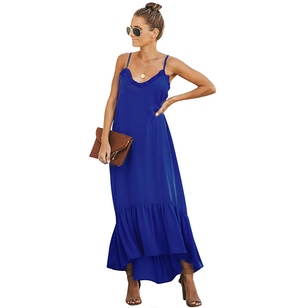 High Waist Maxi Dress Solid Color Sleeveless Loose Fit Casual Vacation Wear Wholesale Available