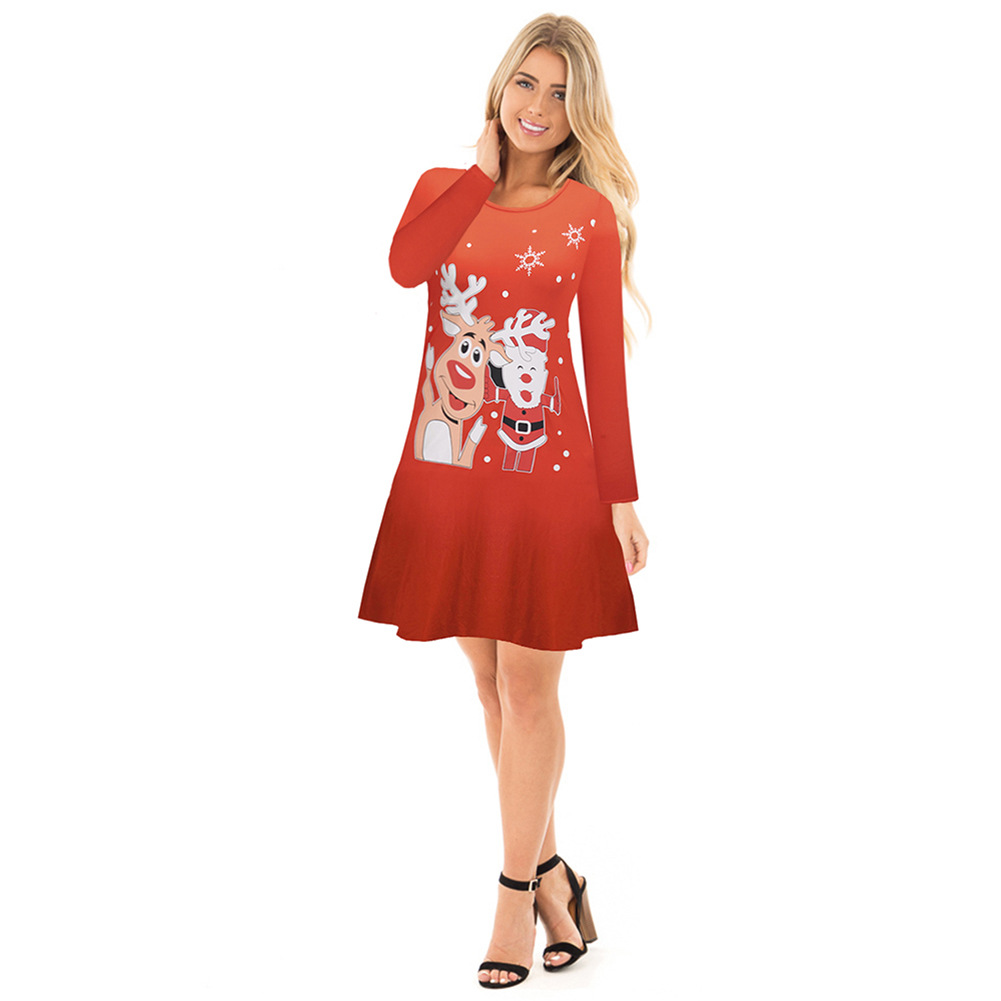 Christmas Dress Womens Autumn Winter Style Snowman and Reindeer Print Perfect for Holiday Parties Wholesale Available