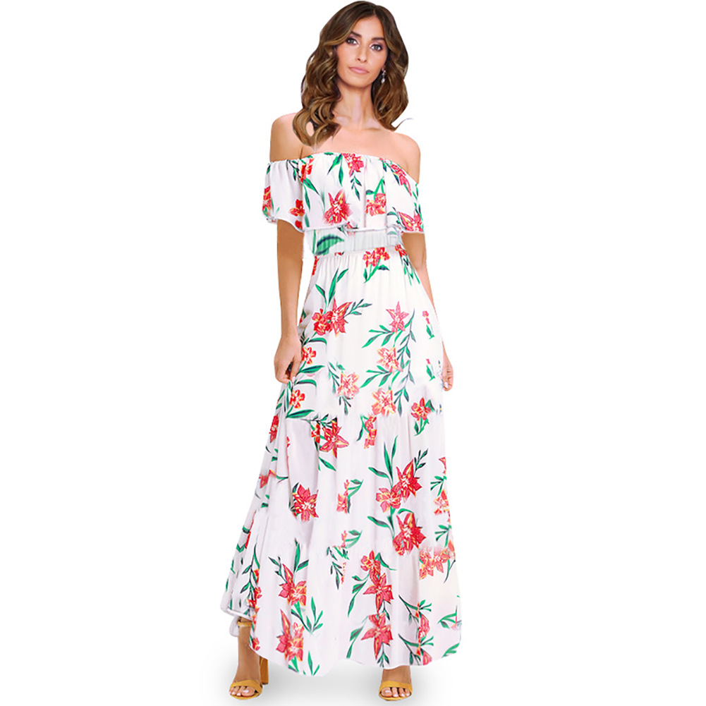 A Line Dress Short Sleeve Floral Print Off Shoulder Spring Summer Fashion for Women Wholesale Available