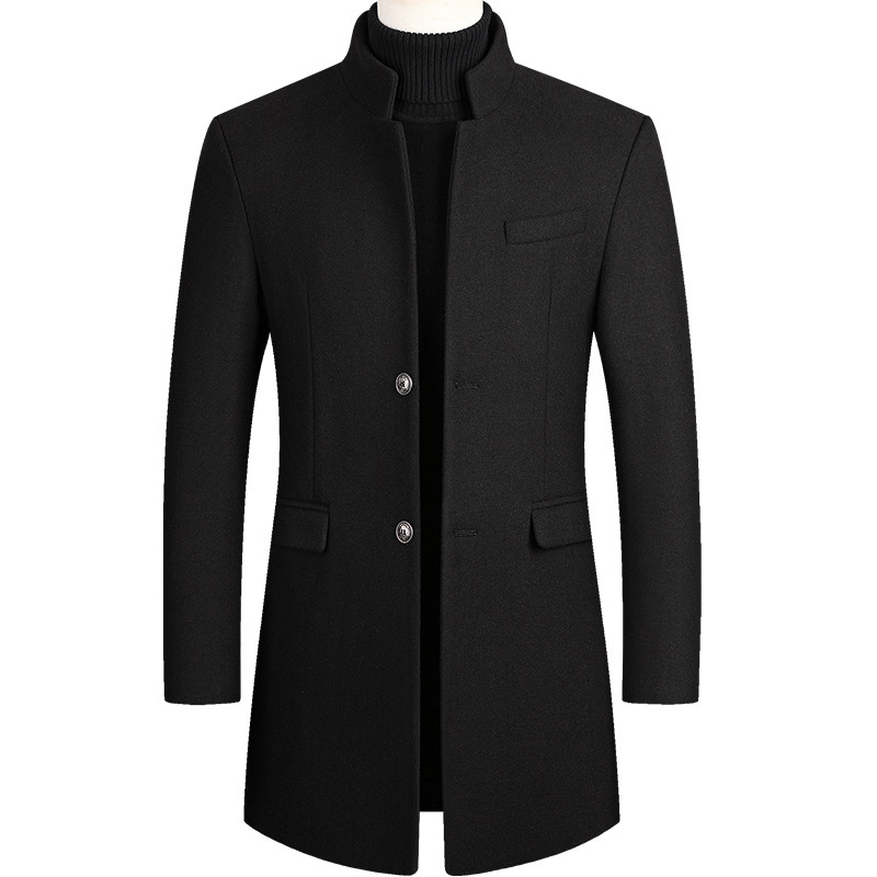 Autumn Winter Men's Woolen Mid length Thickened Coat