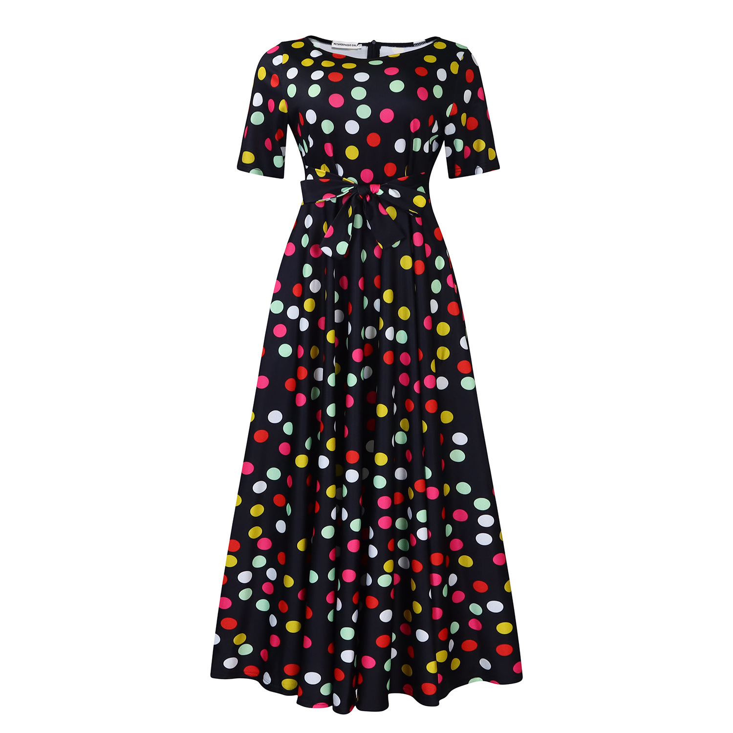 Fashionable Plus Size Short Sleeve A Line Dress with Tie for Women, Trendy African Style, Perfect for Cross Border Trade