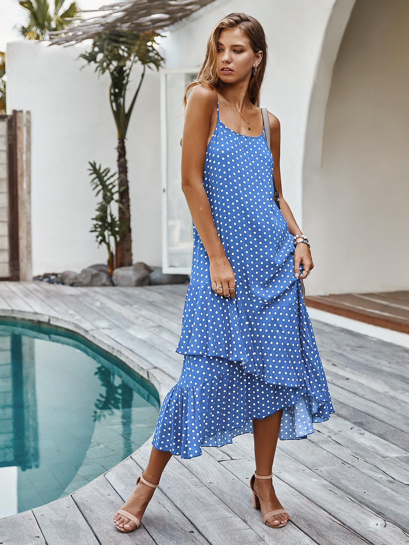 Bohemian Ruffle Hem Polka Dot Dress Original Design Spring Fashion Sleeveless Lightweight Fabric Perfect for