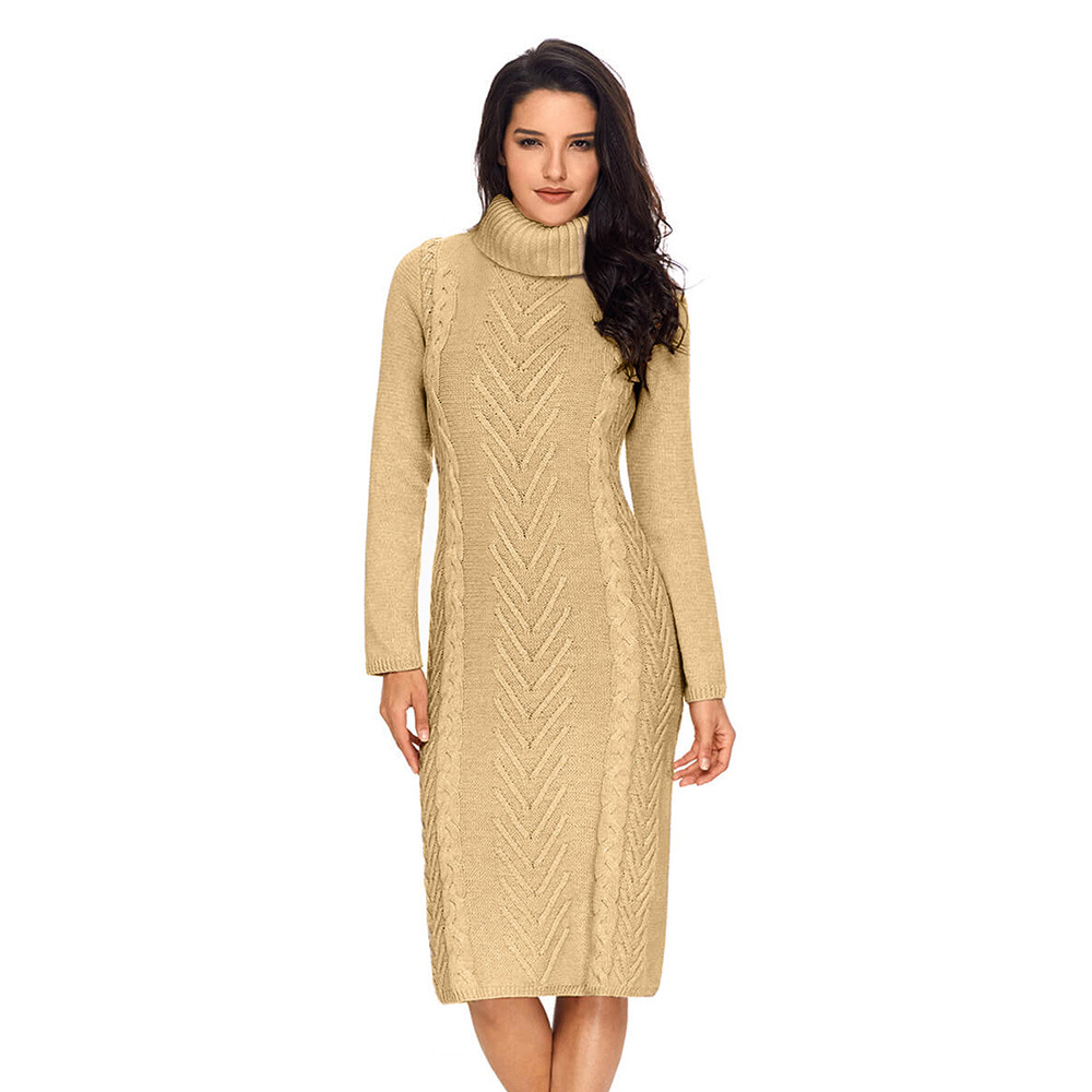 Womens Knit Dress Winter Essential Solid Color High Neck Long Sleeve Slim Fit Casual or Formal Wear Wholesale
