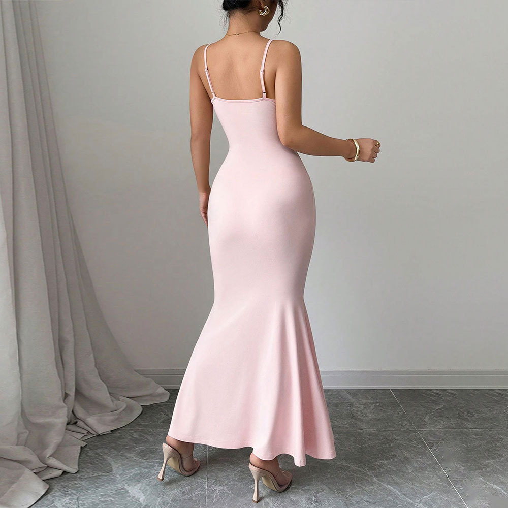 Summer Slim Fit Pink Camisole Dress with High Waist and Mermaid Skirt