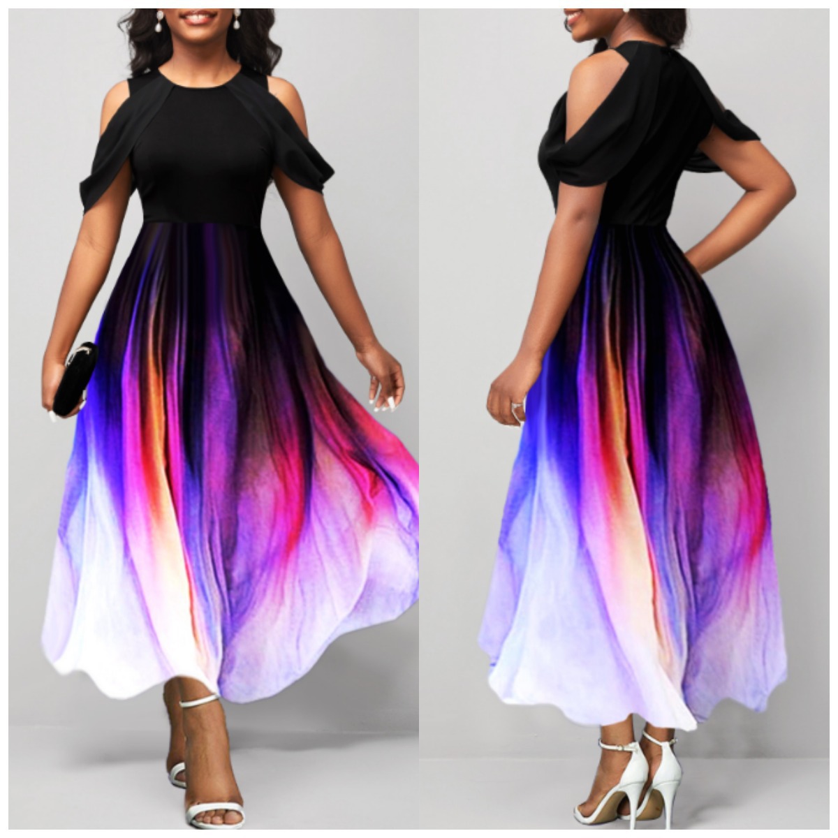 Women's Printed Crew Neck Short-Sleeve Dresses