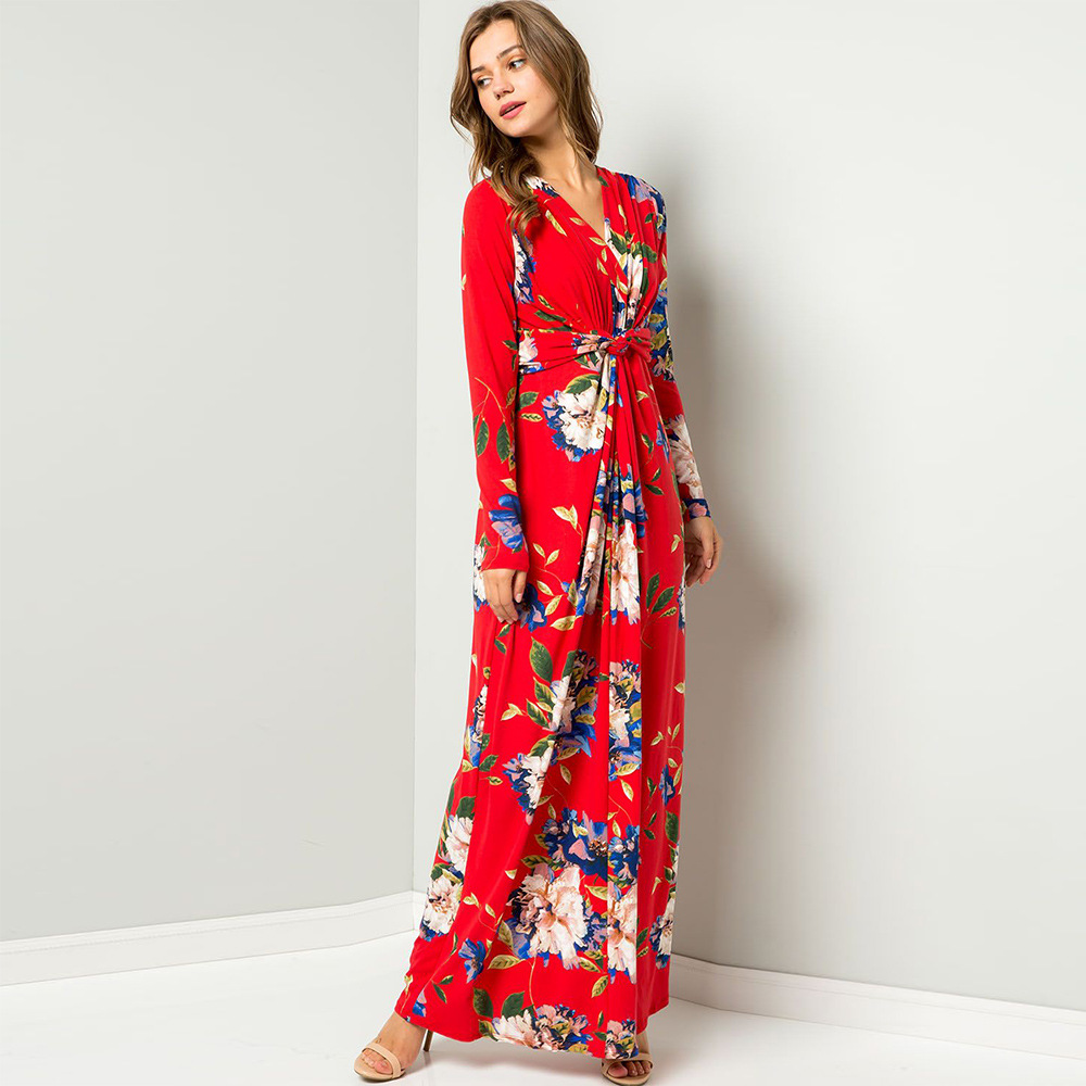 Floral Print Long Sleeve Dress Sexy V Neck Loose Fit Spring Fashion Perfect for Casual Outings Wholesale Available