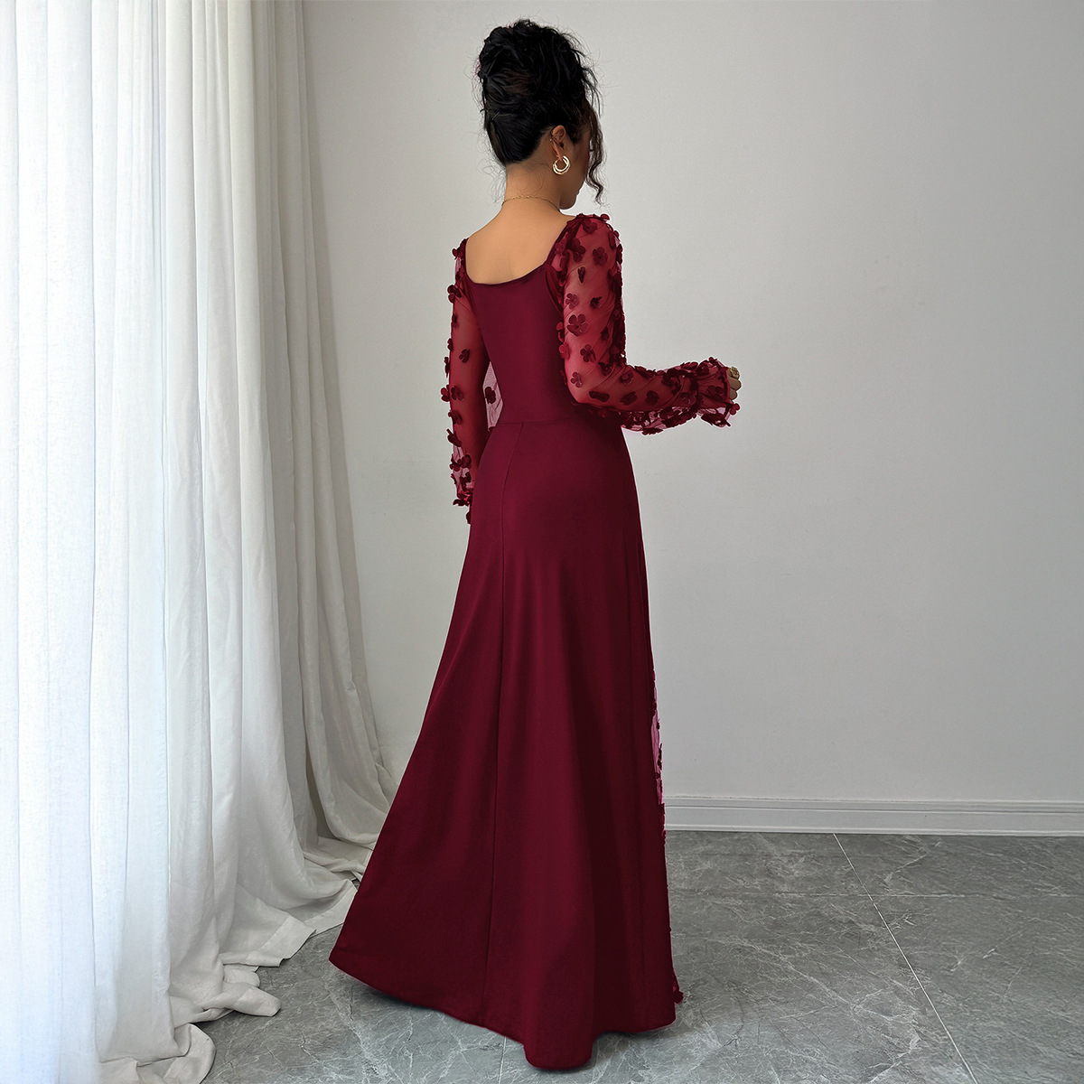 Elegant Hollow Out Long Sleeve Long Dress for Women